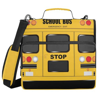 Fisyme School Bus Zipper Binder 3 Ring with Zipper and Shoulder Strap Large Capacity Multi-Pocket Zipper Binder Organizer - color: Multi-cute Yellow
