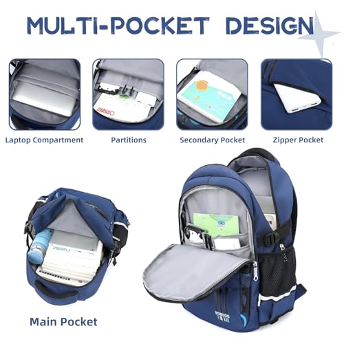 Boys Rolling Backpack Elementary Middle School Students Bookbag with Wheel Teens Trolley Removable Schoolbag - color: B-blue