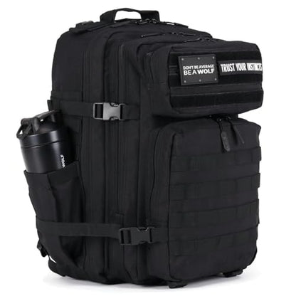 WOLFpak 45L Athletic Gym Backpack - Durable 1000D Waterproof Oxford Material with MOLLE Webbing, Laptop Pocket - color: Alpha Black
