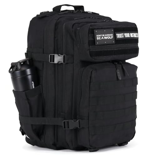 WOLFpak 45L Athletic Gym Backpack - Durable 1000D Waterproof Oxford Material with MOLLE Webbing, Laptop Pocket - color: Alpha Black