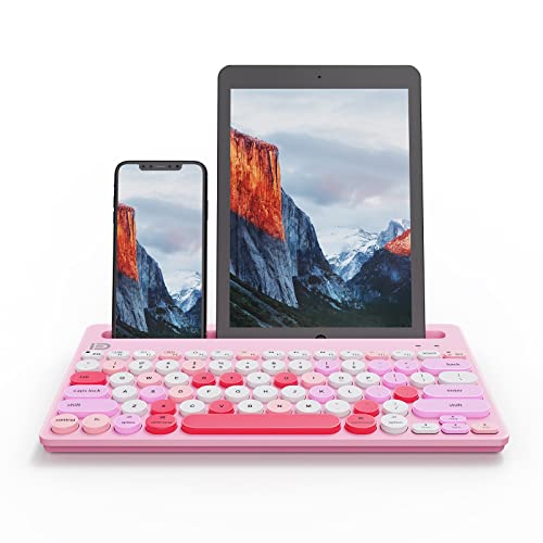 HUO JI Wireless Keyboard Multi-Device, Bluetooth and 2.4G Dual Mode for iPad, Switch to 3 Devices for Tablet, iPhone, PC, Smart TV, Cellphone, iOS Android Windows, Pink - color: Pink