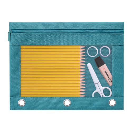 3 Ring Binder Pencil Pouch, Durable Pencil Case for School Supplies, Classroom Must Haves, 3-Hole Design Fits Binders, Zipper Closure, Ideal for Students/Back to School Teal - color: Teal