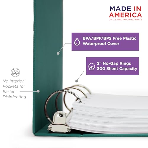 Carstens 2-Inch Heavy Duty 3-Ring Binder - Top Opening, Teal, Durable Plastic, Precision No-Gap Rings, Waterproof Cover, No Pockets, Holds 300 US Letter Sheets, BPA-Free, Made in USA (5872-3R) - color: Teal, size: Individual
