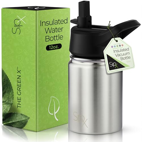 SIPX™ 12 oz Insulated Water Bottle with Straw Lid – Leakproof Stainless Steel, BPA-Free, Easy to Carry – Perfect for School, Camp, Sports & Travel –Stainless Steel - color: Stainless