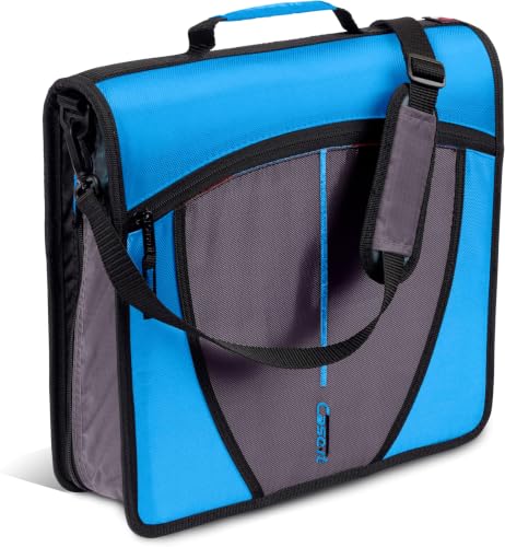 Case-it Mighty Zip Tab Zipper Binder, 3" O-Ring with 5-Color tabbes, Expanding File Folder and Shoulder Strap and Handle, D-146-Denim Blue (Pack of 6) - color: D Denim Blue, size: (Pack of 6)