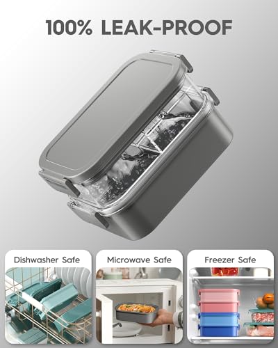 KEMETHY Adults Bento Lunch Box Set with Thermo Bag, 74oz Stackable Leak-proof 3-tiers Bento Box, Built-in Utensil and Sauce Container for Work, School, Dining Out (Gray) - color: Misty Grey