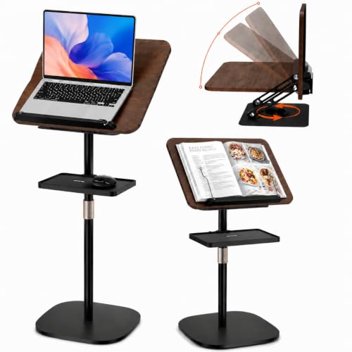 2-in-1 Adjustable Floor Book Stand & Laptop Holder | Detachable Desktop & Floor Use, 35"-62" Height Adjustable, Anti-Topple Heavy Base, 360° Swivel Panel, Hands-Free Reading