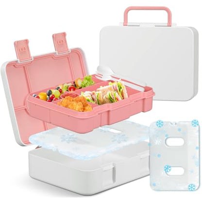 JOOPETALK Chill Bento Lunch Box for Kids Adult with Ice Pack,6-Compartment Reusable Leak-proof Lunch Container for Girls Boys to School,Keep Food Cold&Fresh,Dishwasher & Freezer Safe - color: White