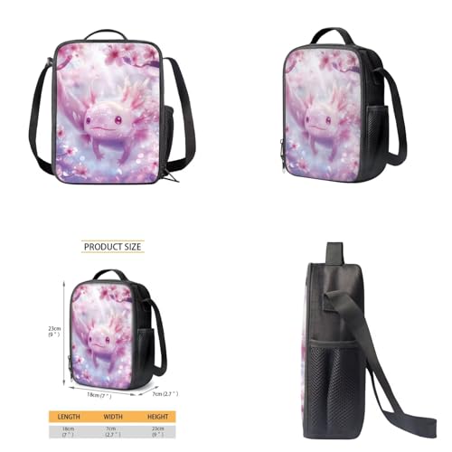 Cherry Blossom Axolotl Backpack for Girls Kids Backpack with Lunch Box Water Bottle Carrier and Aesthetic Pencil Case 4PCS Set Cute Bookbag with Front Pocket for School 17" Large School Bag - color: Aesthetic Cherry Blossom Axolotl