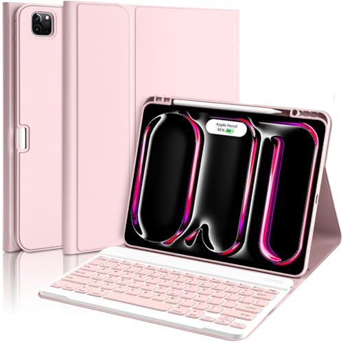 aMZCaSE for iPad Pro 13 inch Case with Keyboard (M5/M4) 2025/2024, Keyboard for iPad Pro 13 with Detachable Cover Case, Smart Sleep/Wake & Pencil Holder, Light Pink - color: Light Pink