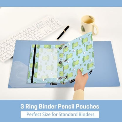 ZAZYXTJ Frogs Binder Pencil Pouchs 3 Ring with Zipper Clear Window Office Organizers bag for School Students Teacher Supplies 2 Pack - color: Frogs
