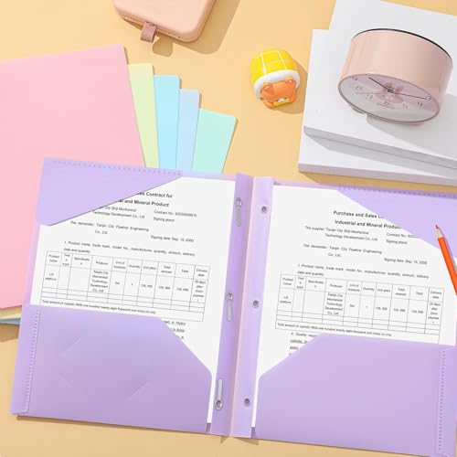 Henoyso 18 Pcs Plastic Folder with Clear Front Pocket and 3 Prong Plastic Folders with Card Slot Pocket Folders with Prongs for School Office (Pastel) - color: Pastel
