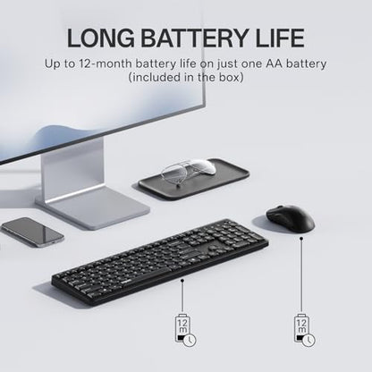 Rapoo X2100 Quiet Wireless Keyboard and Mouse Combo, 2.4GHz USB Receiver, 12 Multimedia Keys, Spill-Proof, Full-Sized, Compatible with PC, Laptop, Black