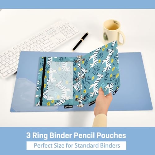 SUABO Zebras Pencil Pouch for 3 Ring Binder, 2 PCS Binder Pencil Pouch with Zipper, Clear Window Zipper Pencil Case Pencil Bags for Office Supplies - color: Zebras