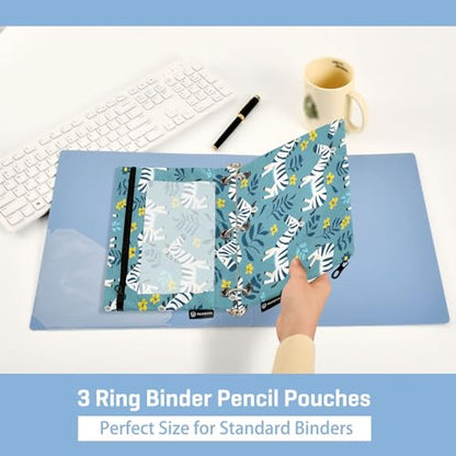 SUABO Zebras Pencil Pouch for 3 Ring Binder, 2 PCS Binder Pencil Pouch with Zipper, Clear Window Zipper Pencil Case Pencil Bags for Office Supplies - color: Zebras