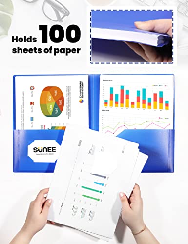 SUNEE 2 Pocket Folders (12 Pack, Blue) Heavy-Duty Plastic Folders with Pockets, Fit 8.5x11 Letter Size Paper, 2-Pocket File Folders for Kids, Home, School, Office - color: Blue, style: 12-Pack