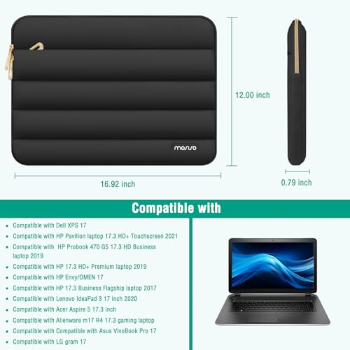 MOSISO Laptop Case 17.3 inch, 17-17.3 inch Puffy Laptop Sleeve, Black | Compatible with Dell XPS/HP Pavilion/Ideapad/Acer/Alienware/HP Omen Notebook Computer, olyester Horizontal Bag with SmallCase - color: Black, size: 17.3 inch