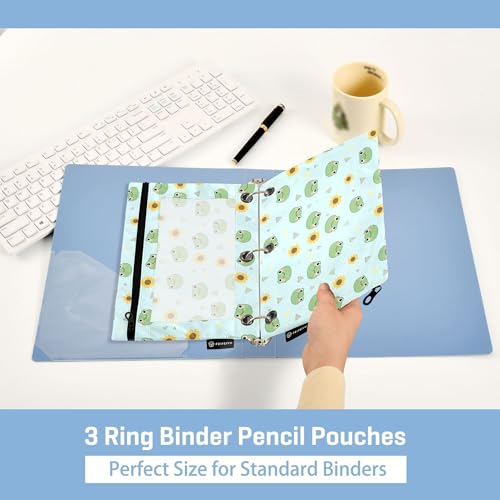 Tree Frog Rainy Day Binder Pouches 3 Ring for Boys Girls School Office College Supplies Daisy Sunflower Green Pencil Pouches Case Bag with Clear Window and Zipper 2 Pack - color: Frog