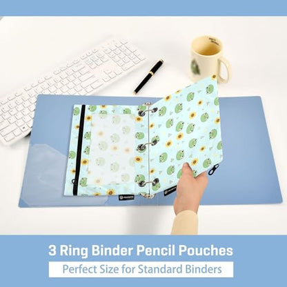 Tree Frog Rainy Day Binder Pouches 3 Ring for Boys Girls School Office College Supplies Daisy Sunflower Green Pencil Pouches Case Bag with Clear Window and Zipper 2 Pack - color: Frog