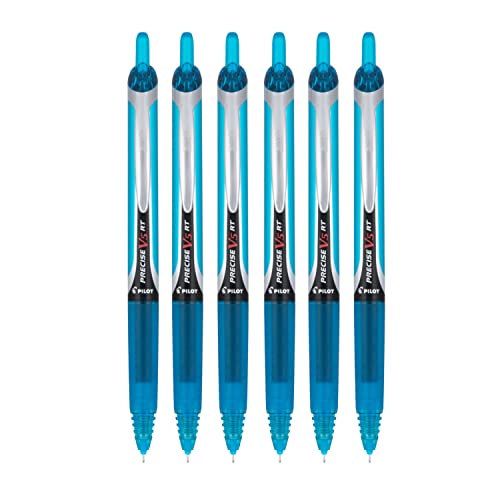 PILOT Precise V5 RT Refillable & Retractable Liquid Ink Rolling Ball Pens, Extra Fine Point (0.5mm) Turquoise Ink, 6-Pack - color: Turquoise
