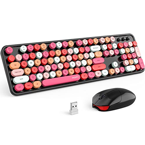 MOFII Wireless Keyboard and Mouse Combo, 2.4GHz Retro Full Size Typewriter Keyboard with Number Pad & Wireless Mouse for Laptop, PC, Desktop, Mac, Windows - Black Colorful - color: Black Colorful-B