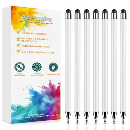 Stylus (7 Pcs), 2-in-1 Stylus Pen for Touch Screen, High Precision and Sensitivity, Suitable for iPad/iPhone/Samsung/Android Smartphone and Tablets, Compatible with All Touch Screen -White - color: White