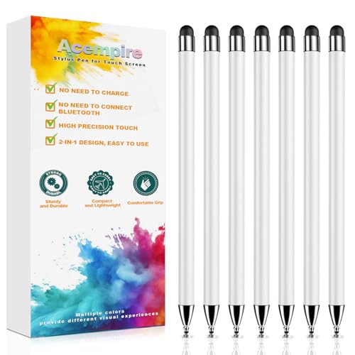Stylus (7 Pcs), 2-in-1 Stylus Pen for Touch Screen, High Precision and Sensitivity, Suitable for iPad/iPhone/Samsung/Android Smartphone and Tablets, Compatible with All Touch Screen -White - color: White