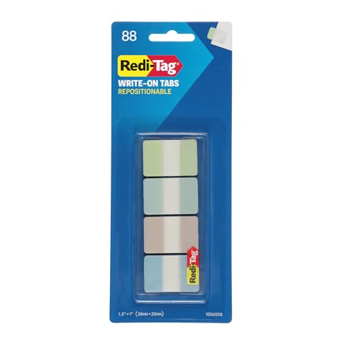 Redi-Tag Write-On Tabs, Repositionable Tabs for Binders and Planners, Removable Pop Up Tags, 4 Calming Colors, 1" x 1.5", 88 Per Pack (1006508) - color: 4 Calming Colors, size: Regular Size, 88 Tabs