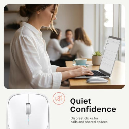 Satechi Slim EX Wireless Mouse, Multi-Device Bluetooth & 2.4GHz Connection for macOS, Windows, iPadOS, and Android, Quiet Clicks, Anodized Aluminum Shell, USB-C Rechargeable Battery, Silver - color: Silver