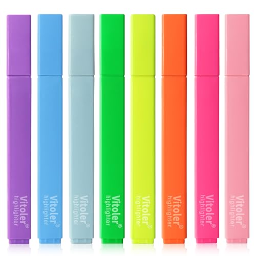 Vitoler Highlighters Assorted Color,Bright Color Dry Fast,Chisel Tip,8Pcs | long lasting ,Aesthetic,high quality for bible study,books,journal,writing,school office - color: Multicolors, size: 8