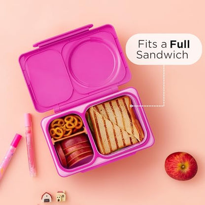 Omie OmieBox UP bento Box for Kids | Insulated Lunch Box | Leak Proof Vacuum Insulated Thermal Food jar | Cooler ice Pack | 2 Compartments (Pop Pink) - color: Pop Pink