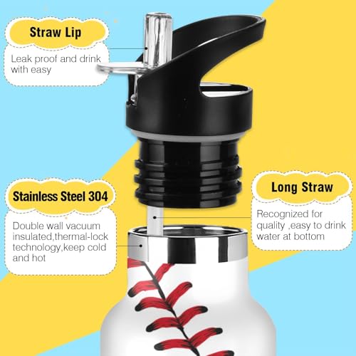 Kids Sport Water Bottle A Laces Of A Baseball 20 oz Stainless Steel Cup Insulated Water Flask Travel Mug for Gym Travel School - color: Baseball