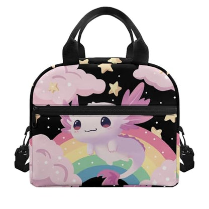 Axolotl Preschool Lunch Box Kids 4-6 Rainbow Simple Modern Lunch Box for Girls 6-8 Kindergarten Meal Bag Elementary School Toddler Students Children Lightweight Adjustable Shoulder Strap - color: Rainbow Axolotl
