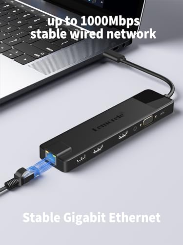 Lemorele 트리플 모니터용 13 in 1 USB C 도킹 스테이션, 듀얼 4K HDMI, 1000M RJ45, VGA, 4 USB 3.0/2.0, SD/TF, 3.5MM 오디오, USB C 3.0, 100W PD, 타입 C 노트북과 호환 - size: Update-13 in 1 RJ45