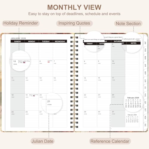 2026 Planner, Weekly and Monthly Calendar Planner Agenda, Jan 2026 - Dec 2026, Planning Academic Book, Office Desk Accessories and School Supplies - A5 (6.3'' x 8.5'') - color: C-Blossom Haze