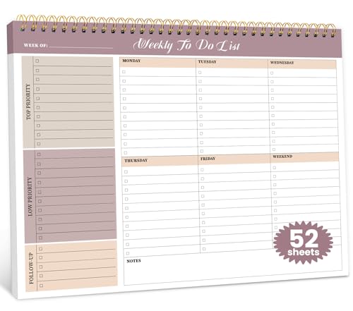 Weekly To Do List Notepad with 52 Undated Sheets（8.5"×11"）- Undated Weekly Planner Notepad for Office Desk Accessories and Supplies - Midnight Lilac - color: a-Midnight Lilac, size: 1 Pack