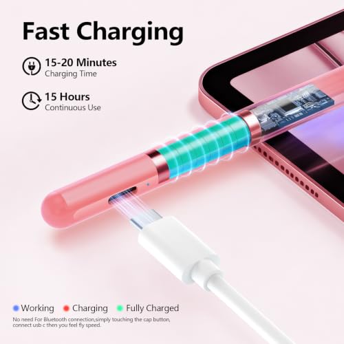 Stylus Pen for iPad 6th-11th Generation-2X Fast Charge Active Pencil Compatible with 2018-2026 Apple iPad Pro 11"/12.9"/M4, iPad Air 3/4/5/M2/M3/M4,iPad mini 5/6/7 Gen-Pink - color: Pink