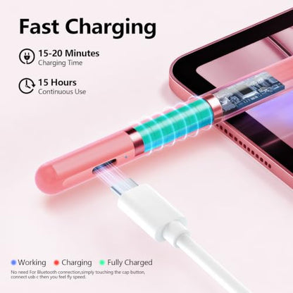 Stylus Pen for iPad 6-11th Gen 2X Fast Charge, Palm Rejection-Pink | Tilt Sensitivity, USB-C Charge, Compatible with 2018-2026 Apple Pencil iPad Pro 11/12.9/13, Air 3/4/5/M2/M3/M4, mini 5/6/7 - color: Pink