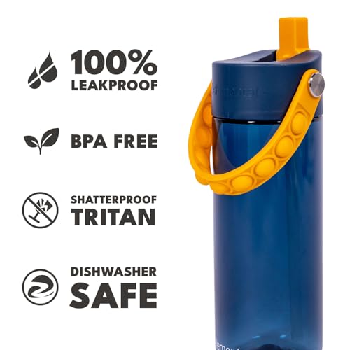Elemental Water Bottles for Kids - Splash Kids Water Bottle for School with Pop-it Handle - BPA Free Tritan Plastic Water Bottle with Straw Leak Proof when Spout is Closed - Midnight Sun - 18oz - color: Midnight Sun 18oz