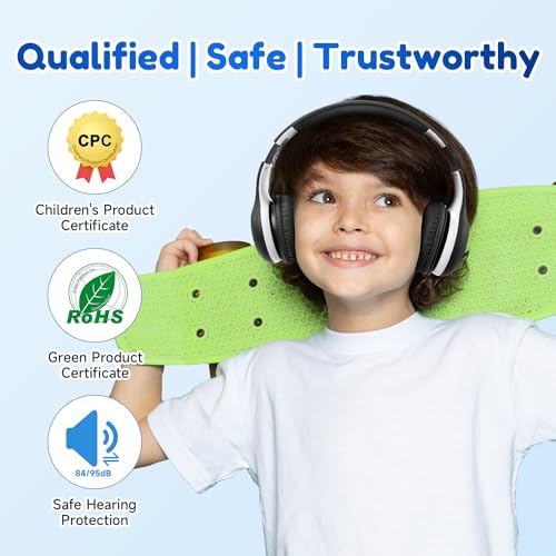 EarFun K2 Kids Bluetooth Headphones, Kids Headphones with Volume Limited, 40H Playtime, Built-in Mic, Stereo Sound, Foldable Over-Ear Headphone for School/Travel/iPad/Tablet, Black - color: Dark Black
