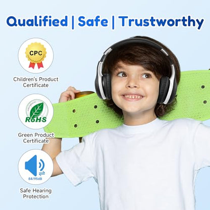 EarFun K2 Kids Bluetooth Headphones, Kids Headphones with Volume Limited, 40H Playtime, Built-in Mic, Stereo Sound, Foldable Over-Ear Headphone for School/Travel/iPad/Tablet, Black - color: Dark Black