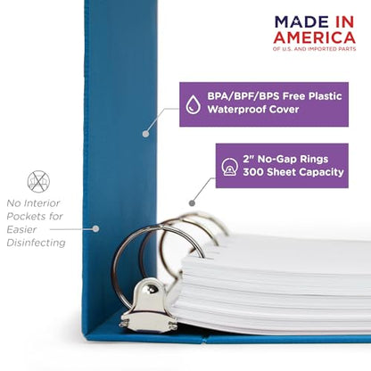 Carstens 2-Inch Heavy Duty 3-Ring Binder - Top Opening, Pool Blue, Durable Plastic, No-Gap Rings, Waterproof Cover, No Pockets, Holds 300 US Letter Sheets, BPA-Free, Made in USA (5878-3R), Case of 16 - color: Blue, size: Case of 16