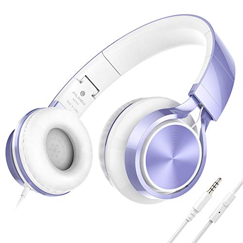 AILIHEN Kids Headphones for School, 3.5mm Wired with Mic for Teens, Violet | On-Ear Headsets with Microphone for Chromebook Laptop Computer, Foldable Adjustable Teen Kids, Corded for Classroom Travel - color: Violet
