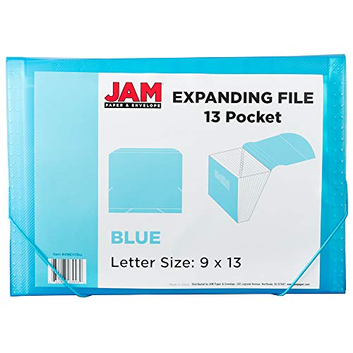 JAM PAPER 아코디언 폴더 - 13 포켓 플라스틱 확장 파일 - 레터 사이즈 - 22.9 x 33cm(9 x 13인치) - 블루 그리드 - 개별 판매 - color: 블루., size: Letter Size