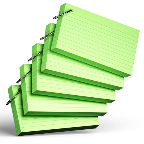 250 Count Green Index Cards with Ring 3 x 5 Inch Heavyweight Ruled Index Cards, Flash Cards for School & Office Supplies and Home Organization, Durable Study To Do List Note Cards with Ruled Lines - color: Green (Ring)