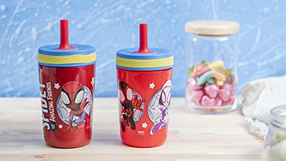 Zak Designs Spidey and His Amazing Friends Kelso Tumbler Set, Leak-Proof Screw-On Lid with Straw, Bundle for Kids Includes Plastic and Stainless Steel Cups with Bonus Sipper, 3pc Set, Non-BPA - color: Spider-man Spidey and His Amazing Friends, size: 3 Pie