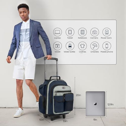 20" 2-in-1 Rolling Backpack,Backpack for Travel w/Wheels | Trolley Suitcase w/Telescopic Handle,Lightweight,Durable, Travel-Friendly, Unisex,2560-20''-Blue - color: JH-2560-Blue-20