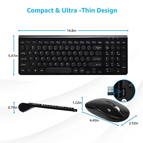 LeadsaiL Wireless Keyboard and Mouse Combo, Wireless USB Mouse and Computer Keyboard Set, Compact and Silent for Windows Laptop, Desktop, PC- Black - color: Black-Retro Key Cap