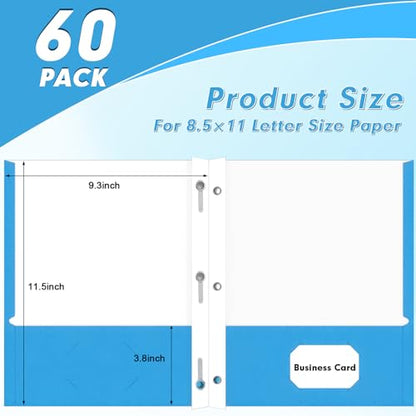 Two Pocket Folders, PANDRI 60 Pack Two Pocket Folders with Prongs, 3 Prong Folders Designed for Office and Classroom, Letter Size Lightblue - color: Lightblue
