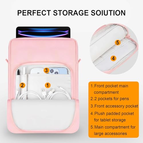 Tablet Sleeve Bag for 13 inch iPad Air (M4/M3/M2) 2026, 13 inch iPad Pro (M5/M4), 12.9" iPad Pro (6th/5th/4th/3rd Gen), Galaxy Tab S10+ S9+ with Magic Keyboard, Protective iPad Case Bag, Pink - color: Pink